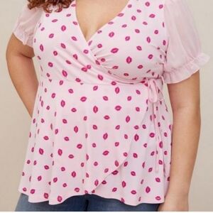 Torrid Chiffon Puff Sleeve Surplice Top Pink Lips, 4X